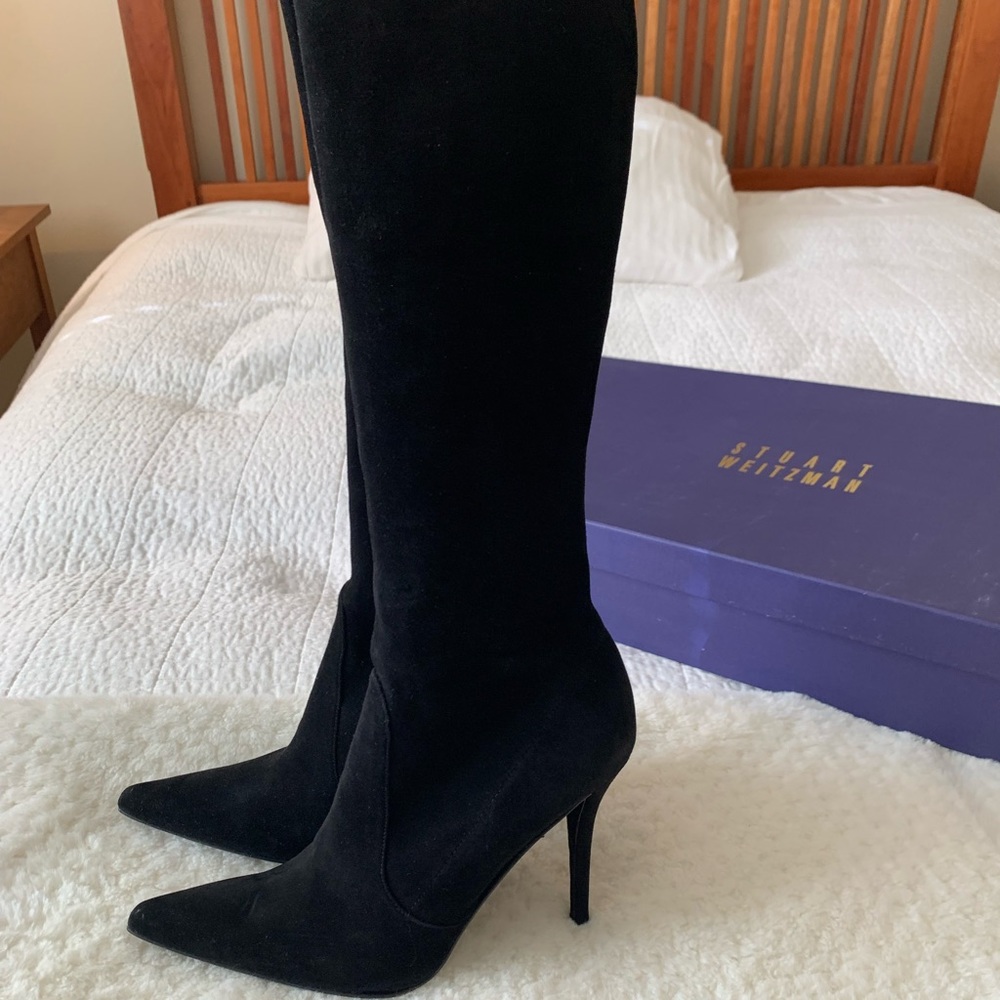 Black Suede knee high heeled boots